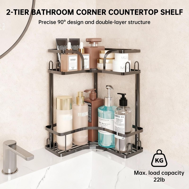 WOCUBEHOME 2-Tier Corner Bathroom Counter Organizer, Black
