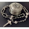 elegantmedical Handmade Silver Rose Beads St. Benedict Rosary Catholic Necklace