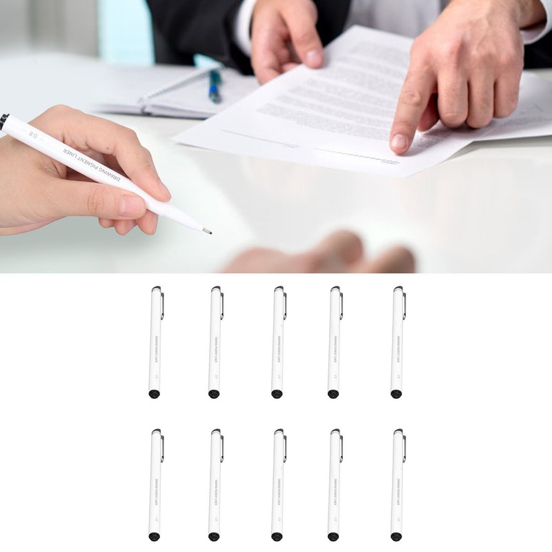 10Pcs Fineliner Pens Black Ink Durable Waterproof Fadeless High Smoothness