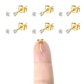 14K Gold Plating Tiny 2MM Cubic Zirconia Stud Earrings Minimal 20G Cartilage Piercing Ear Studs Smallest CZ Post Earrings for Women&Men