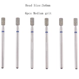 MZCMSL 6pcs Barrel Cuticle Drill Bits, Pro Diamond Bits for Manicure, 3/32 Shank efile Bit (Medium)