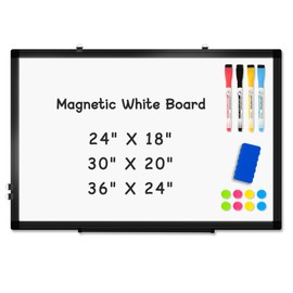 AMUSIGHT Double-Sided Magnetic Whiteboard, 36" x 24" Dry Erase Board Black Aluminum Frame for Wall, White Board Dry Erase Marker Board for Kitchen, Memo, School, Home, Office