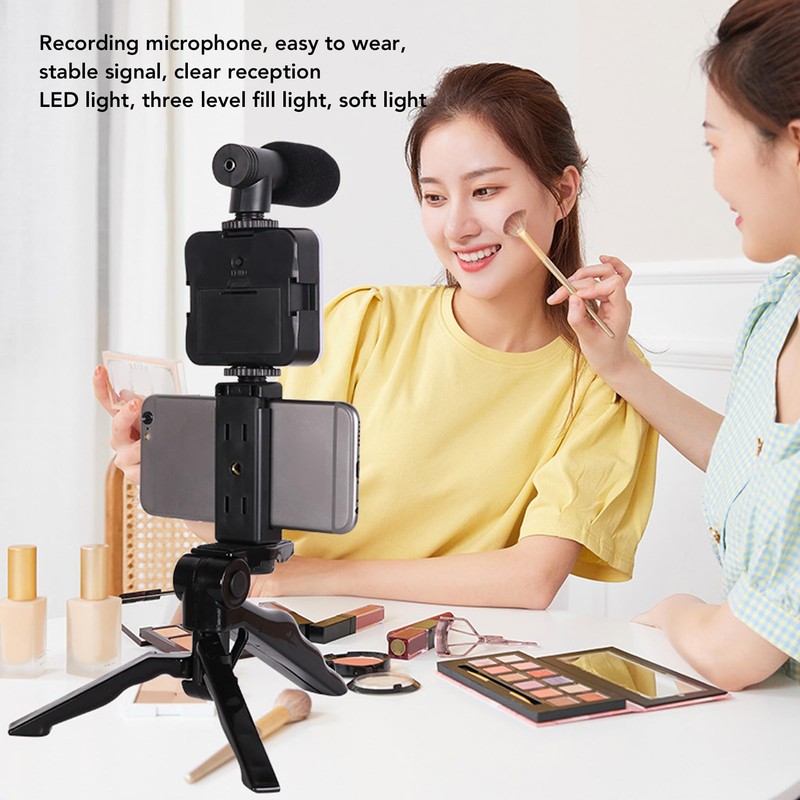 Smartphone Video Microphone Kit, LED Light Tripod Vlogging Kit with
