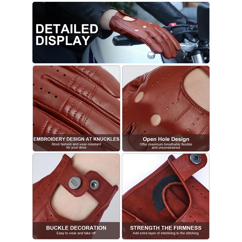 GSG Men Genuine Leather Gloves Burgundy Red Unlined Biking Touchscreen