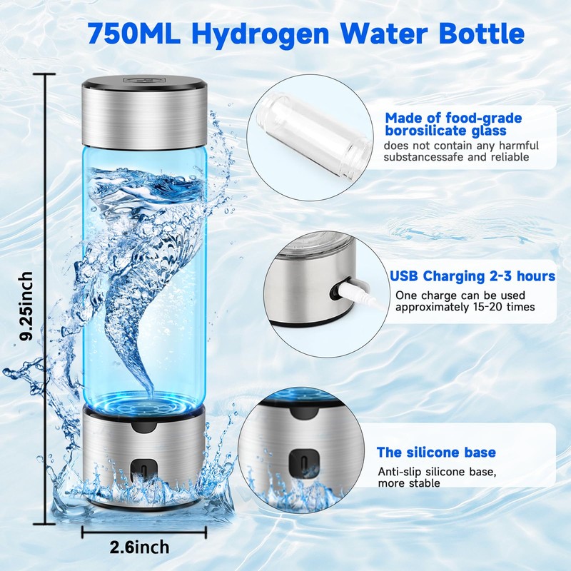 Premium Hydrogen Water Bottle 460ml SPE/PEM Hydrogen Generator with Rechargeable