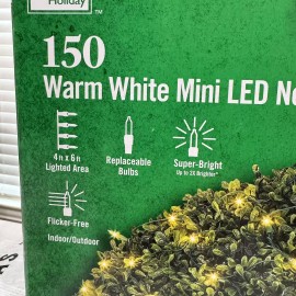 Home Accents 150 Mini Warm White Continuous On LED Net Lights Super Bright