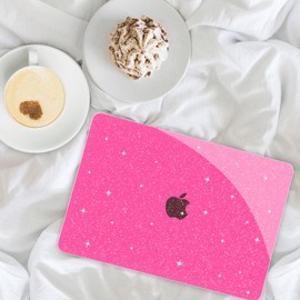 G JGOO Compatible with MacBook Air 13 inch Case 2022 2021 2020 2019 2018 Release M1 A2337 A2179 A1932 Touch ID, Glitter Plastic Hard Shell Case + Keyboard Cover + Screen Protector, Sparkly Hot Pink