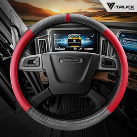 Steering Wheel Cover 18 INCH Size for SEMI Truck (RED with Black Carbon Imitation)