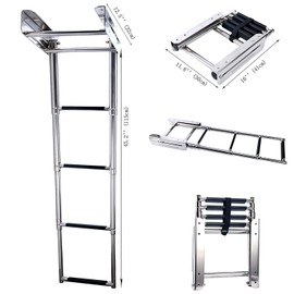 Stainless Steel Telescopic 4 Step Pontoon Boat Ladder, Extendable Dive Ladder for Pontoon, Max. Load 600 Pound Capacity Marine Telescoping Slide Ladder for Boat Yacht