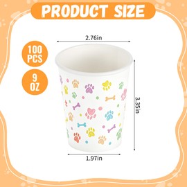 100 Pcs 9 oz Dog Ice Cream Cups Bulk Paper Pup Cups Paw Pattern Whip Cream Paper Bowls Puppy Snack Food Container Pet Theme Party Supplies for Puppy Food Treat Feeding