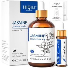 HIQILI 100ML Jasmine Essential Oil, Air Freshener, Skin Care, Aids Relaxation, Can be Added to Diffusers, Body Lotions, Aromatherapy for Use - 3.38 Fl Oz