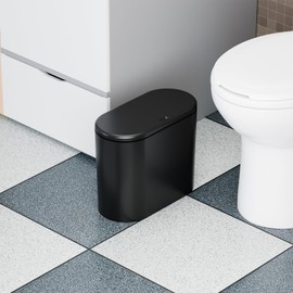 Yieach 3.17 Gallon Thin Small Black Bathroom Trash Can with Lid,12L Small Pet/Dog Proof Slim Trashcan and Skinny Covered Trash Can,Plastic Covered Wastebasket,Garbage Can for Kitchen,Office,RV,Bedroom