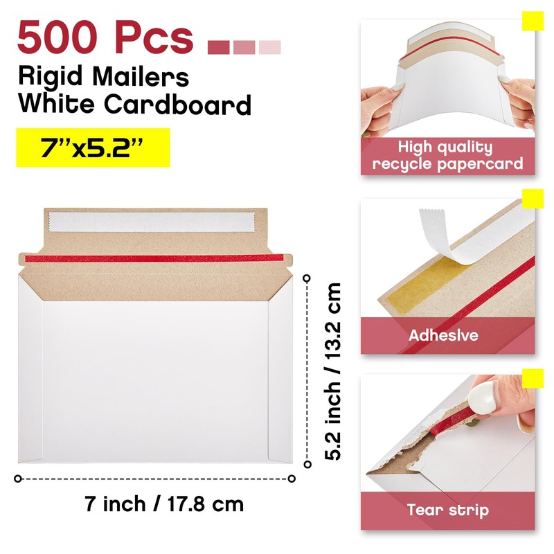 Affrolling 500 Pcs 7 x 5.2 Inch Rigid Photo Mailers