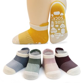 HYCLES Toddler Non-Slip Ankle Socks With Grippers Anti Slip Low Cut Socks for Baby Kids Boys Girls 5 Pairs