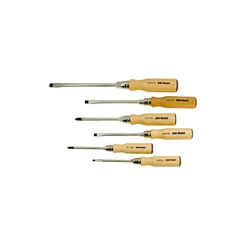 SW-Stahl Wooden Handle, 6-Piece Screwdriver Set with Hex Socket, 30501L