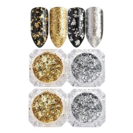 Nail Foil Holographic Glitter Nail Powder Kit Nail Art Gold Silver Glitter Aluminum Flakes Magic Mirror Effect Powders Sequins Nail Gel Polish Chrome Pigment Decorations 4 Box/Set
