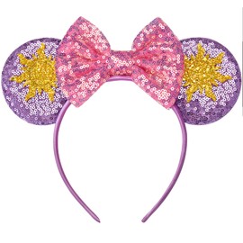 RAZKO Rapunzel Minnie Ears Headband, Sequin Flower Minnie Ears Headband Mouse ears Rapunzel Headband for Women Girls Hair Accessories, Pick Your Color(Rapunzel)…