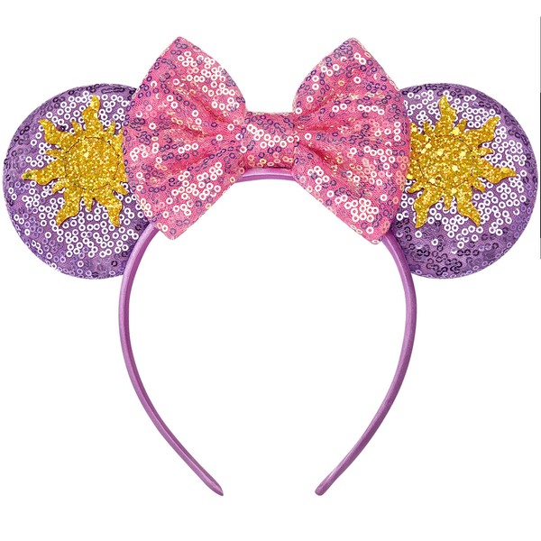 RAZKO Rapunzel Minnie Ears Headband, Sequin Flower Minnie Ears Headband Mouse ears Rapunzel Headband for Women Girls Hair Accessories, Pick Your Color(Rapunzel)…
