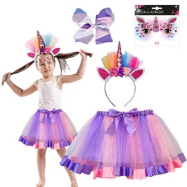 Shengou Unicorn Costume Princess Set of 4, Unicorn Costume for Children, Unicorn Headband for Girls, Unicorn Cosplay, Unicorn Costumes Children, Tutu Skirt Rainbow for Birthday Party Carnival
