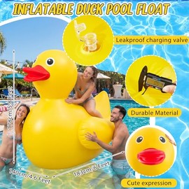 Hungdao 5 Feet Giant Inflatable Duck Huge Rubber Duck Large Blow up Inflatable Pool Float for Adult Summer Beach Swimming Pool Party Decoration