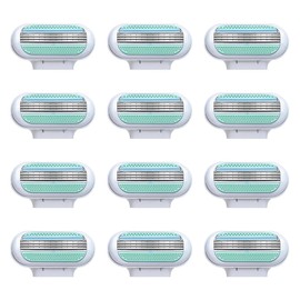 12 Nachfüllklingen für Damen, 3 Klingen mit Gleitstreifen, kompatibel mit Venusgriffen, präzise und weiche Rasur, ideal für empfindliche Haut, glatte und geschützte Haut, gegen Reizungen, blau