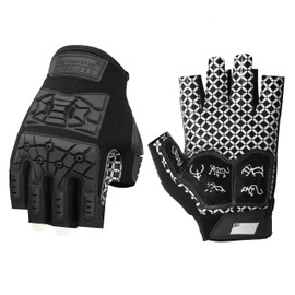 Seibertron Lineman 2.0 Padded Palm Football Receiver Half Finger Gloves, Flexible TPR Impact Protection Back of Hand Glove Youth Black M
