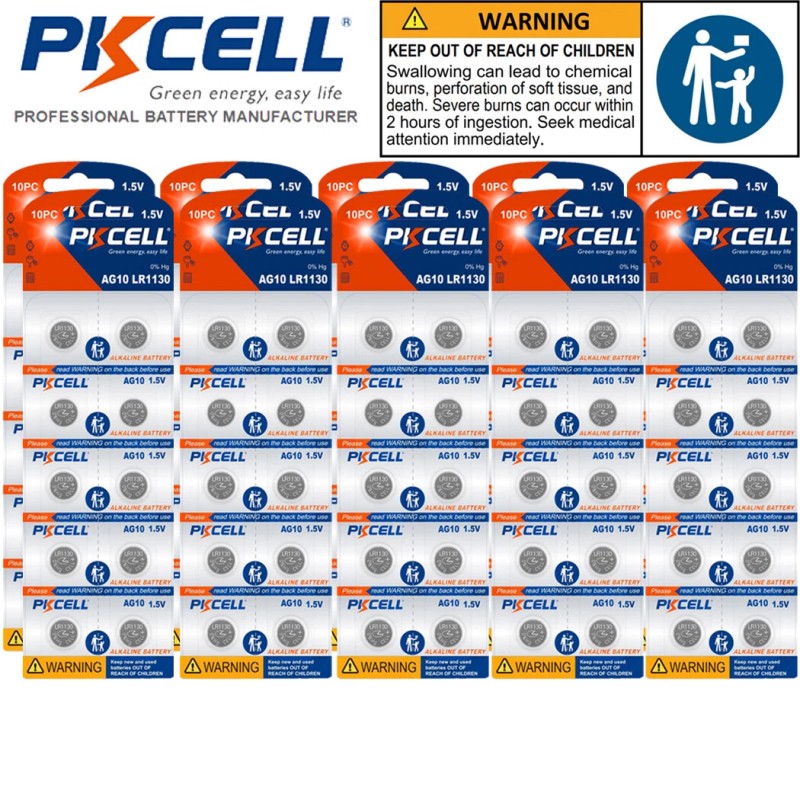 PKCELL Lot LR1130 AG10 389 Alkaline Battery 1.5V Button Cell