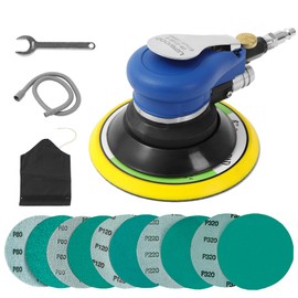 Air Random Orbital Sander Self-Vacuum with Hose and Dust bag by UPWOOD, Pneumatic Palm Sander Orbital Sander With 10 pcs Sandpapers for Auto Body Work, Woodworking (6 Inch-Vacuum Type)