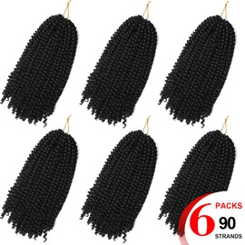 Spring Twists Crochet Braiding Hair 6 Packs 12 Inch Bomb Twist Hair Ombre Colors Low Temperature Synthetic Fiber Fluffy Hair Extensions 15 Strands/Pack #1