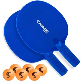 Cannon Sports Unbreakable Table Tennis Paddle Set - 2 Rackets with 6 Pack of 3-Star Table Tennis Balls – Portable Set for 2 Players (2 Royal Blue Paddles + 6 Orange Balls)