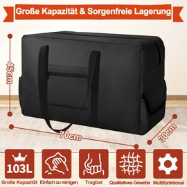 DSDCDJ Extra Large Travel Bag, Waterproof Transport Bag, Heavy Duty Carry Bag with Reinforced Handles, Foldable Tote Bag for Travel, Camping, Sports & Moving Boxes, Black, 70 x 30 x 45 cm