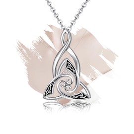 Sterling Silver Celtic Pendant Necklace Fashion Love Knot Cross Triangle Vintage White Gold Plated Hypoallergenic Jewelry with Chain Charms Birthday Gifts for Women