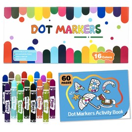 DOSEWART Dot Markers for Kids, 16-Color Bingo Daubers, Washable Bingo Markers for Kids Drawing Coloring, Arts and Crafts Supplies Dot Paint Marker Set with 60 Pages Kids Activity Book