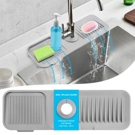 17.8 Inch Longer Kitchen Sink Splash Guard,Silicone Sink Mat for Faucet 5° Slope Draining Mat for Kitchen Sink Faucet Handle Drip Catcher Tray Mat Protectors for Kitchen Sink(Grey 17.8" x 5.5")
