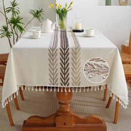 JIALE Table Cloth Rectangle Table, Heavy Duty Cotton Linen Waterproof Tablecloths Farmhouse Tablecloth, Soft and Wrinkle Free Table Cover with Tassels, 55''x70'', 4-6 Seats