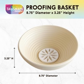 Talisman Designs Bread Proofing Basket with Decorating Embosser, 9 inch, White