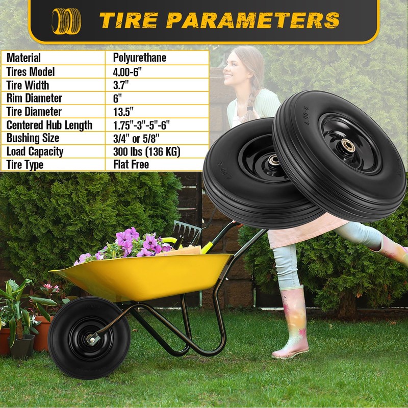 4.00-6 Flat-free Tire and Wheel, 13" Wheelbarrow Wheels and Tires