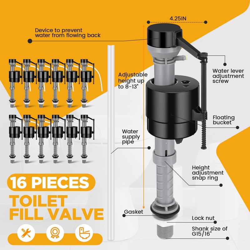 Lasnten 16 Pieces Toilet Fill Valve Toilet Tank Replacement Kit