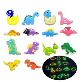 Qaziuy 14 Stück Schuh Charms Croc Stecker Set Leuchtend im Dunkeln Cartoon Dinosaurier Croc Anstecker Glitzer Croc Zubehör Niedlicher Schuh Charms für Kinder, Mädchen und Jungen Party Geschenke