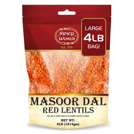 Masoor Dal 4 Pound Bag - Split Red Lentils Dry - All Natural, Pure, Vegan - Resealable Bag by Spicy World