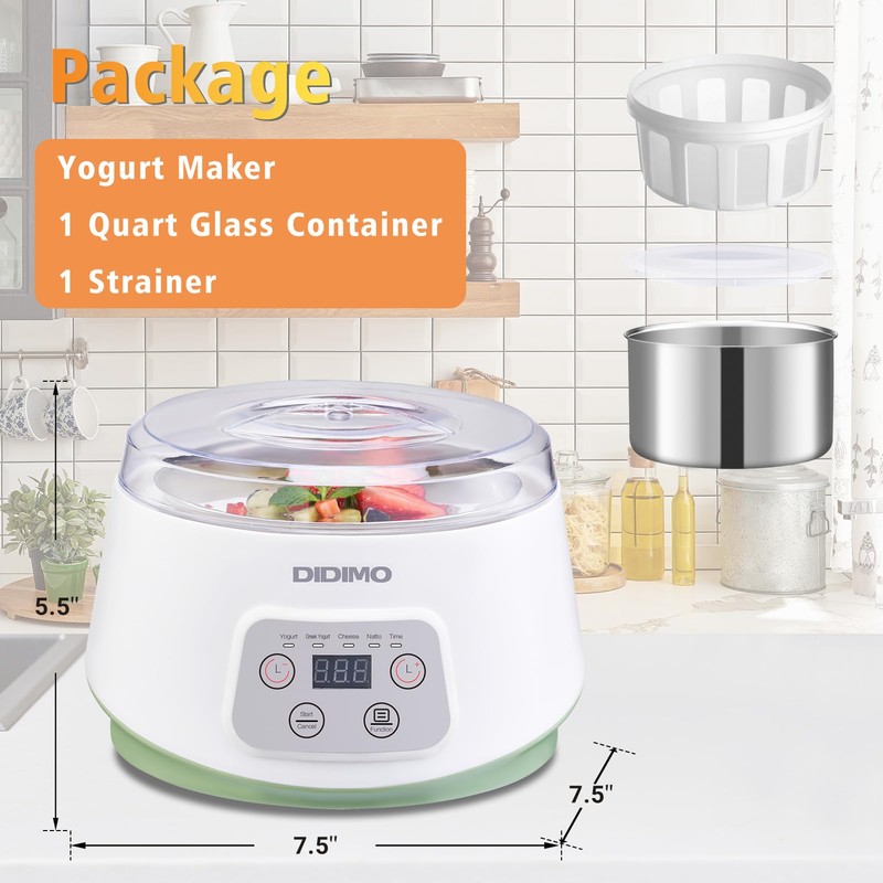 Yogurt Maker, Greek Yogurt Maker with Timer Control and Strainer,