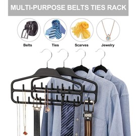 FairyHaus Belt Hanger Organizer 2 Pack, Non Slip Tie Rack Holder, Durable Hanging Closet Accessory Hooks for Belts, Ties, Jewelry, Scarves, Black