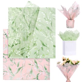 Floral Tissue Paper for Gift Bags 20 Sheets Non-Woven Fabric Waterproof Wrapping Paper Lily of the Valley Greenery Tissue Paper Watercolor Pink Flower Bouquet Wrap Paper Gift Packing Paper - 22"×20"