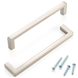 ASKANO 5 Inch Hole Centers, Brushed Nickel Square Bar Kitchen Cabinet Pull Handle ZP2401 | Pack of 10, Solid Hardware for Drawer, Dresser, Bathroom, Vanity, Furniture Door, Cupboard, Bedroom, 5"