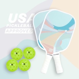 KAIROS Pickleball Paddles, USAPA Approved Pickle Ball Set with 2 Rackets 4 Pickle Balls, Non-Slip Grip Fiberglass Surface Pickleball for Beginners (Cyan)