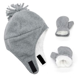 Century Star Baby Fleece Hat Warm Earflap Toddler Boys Winter Hat and Mitten Set 01 Light Grey 3-12 Months