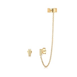 Elli Ladies’ Ear Cuff Stud Earrings, Asymmetrical Minimalist Geo, in 925 Sterling Silver, Silver, Gold