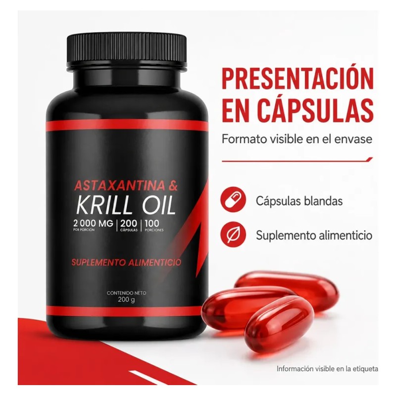 Krill Oil 2000 Mg Con Astaxantina 200 Cápsulas 100 Porciones