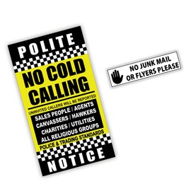 Pack of 2 Mixed Size of No Junk Mail or Cold Callers Sticker for Letterbox No Cold Callers Sticker for Front Door Waterproof for Highly Indoor Outdoor