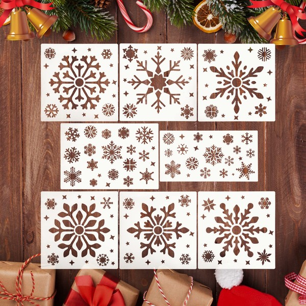 8 PCS Snowflake Stencil for Crafts, Reusable Christmas Stencil Winter